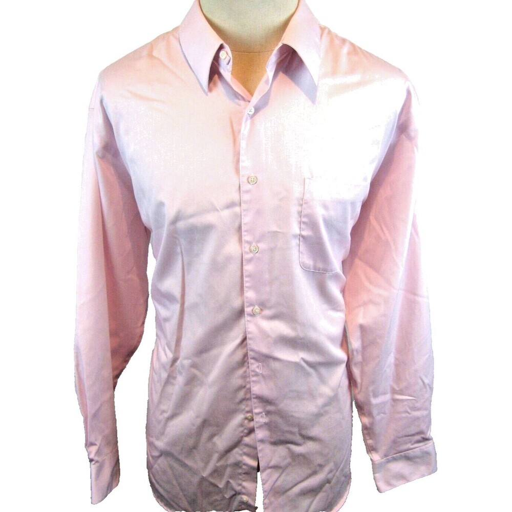 Mens Bill Blass Pink LS Cotton Blend No Iron Dress Shirt sz 17.5x34/35